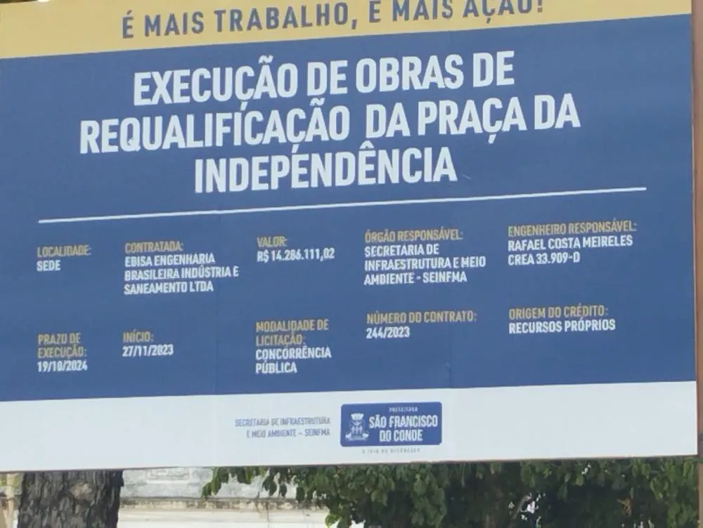 SFC: Obra da Praça da Independência chega a quase R$ 15 milhões pagos, segue inacabada e levanta suspeitas de superfaturamento e desvioS