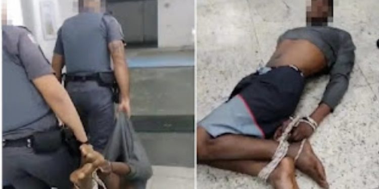 PMs são afastados após amarrarem mãos e pés de suspeito de furtar mercado em SP e o arrastarem no chão