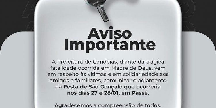 Prefeito de Candeias cancela Festa de São Gonçalo por causa da tragédia em Madre de Deus