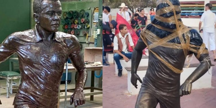 Moradores de Juazeiro protestam e pedem retirada de estátua de Daniel Alves da cidade