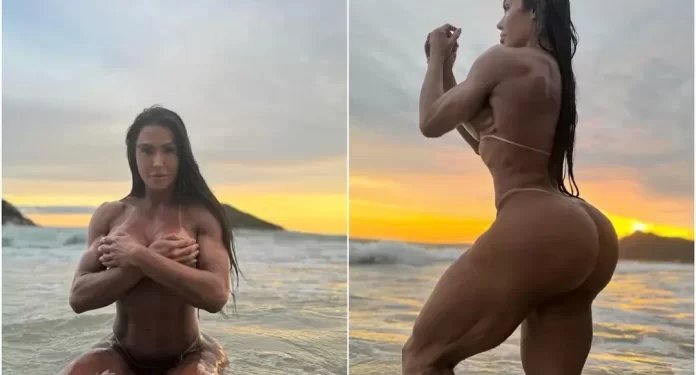 Longe de Belo, Gracyanne Barbosa sensualiza em praia de nudismo