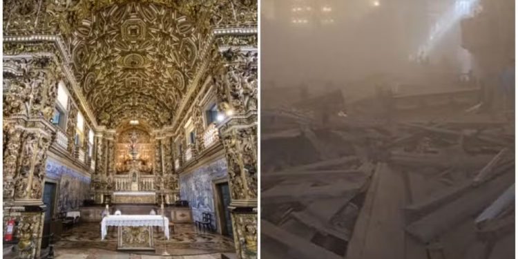 Parte de teto de famosa ‘igreja de ouro’ do Centro Histórico de Salvador desaba