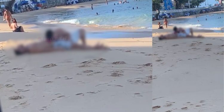 POUCA VERGONHA: homem pratica sexo oral em outro na areia da praia em plena luz do dia