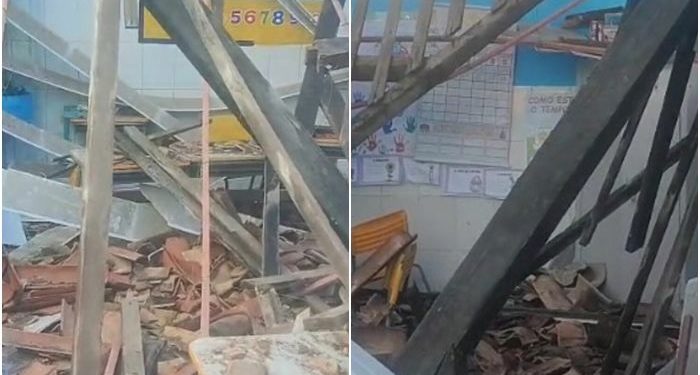Teto de escola desaba em Itaparica; crianças são socorridas