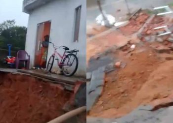 Terreno desaba e casa fica em situação de risco em Candeias