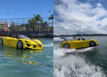 Jet-ski em forma de Lamborghini vira sensação na orla de Salvador