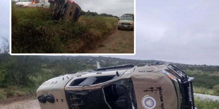 ACIDENTE: viatura da PM capota entre Conceição do Coité e Serrinha; três policiais ficam feridos