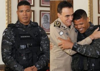 PM do Choque é homenageado após pular em corrégo para capturar criminoso em Salvador