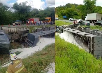 Batida envolvendo caminhões deixa motorista morto na BR-324