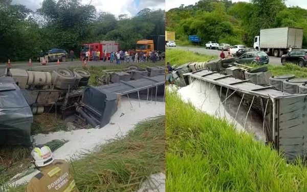 Batida envolvendo caminhões deixa motorista morto na BR-324