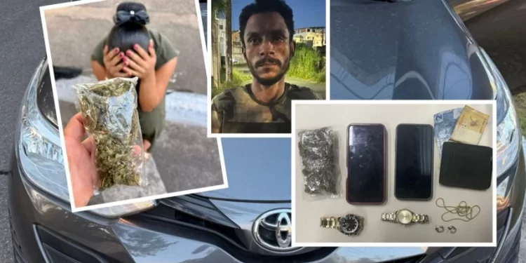 AMOR BANDIDO: polícia prende dupla com carro roubado e maconha durante ronda no Caminho das Árvores 